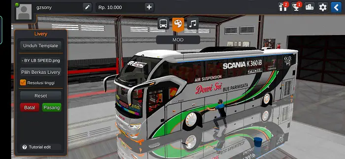 Mod Bussid Bus Pariwisata Dewi Sri SR2 XHD Prime Scania Full Animasi