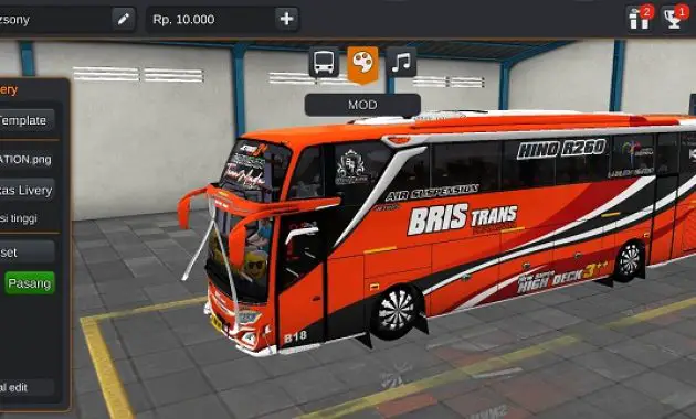 Download Mod Bussid Bus BRIS Trans Livery Tuan Muda JB3+ SHD