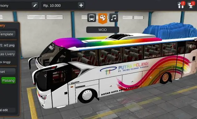 Download Mod Bussid Bus Putra Pelangi SR2 XHD Full Anim