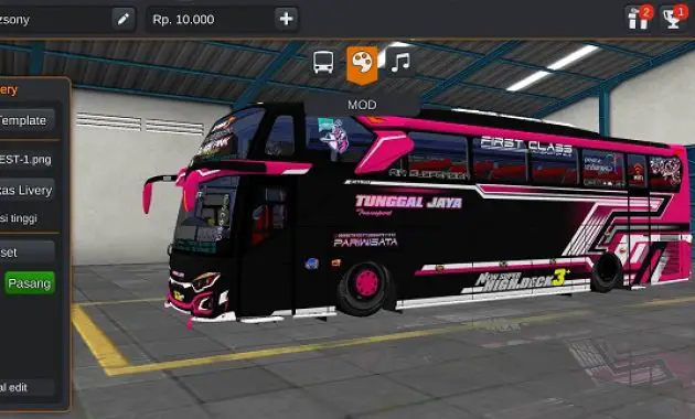 Download Mod Bussid Bus Tunggal Jaya JB3 Black Pink SHD Hino RK