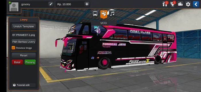 Mod Bussid Bus Tunggal Jaya JB3 Black Pink